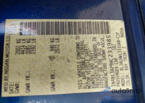 2017 Nissan Altima 3.5 Sr from USA, damaged, VIN 1N4BL3AP9HC233985